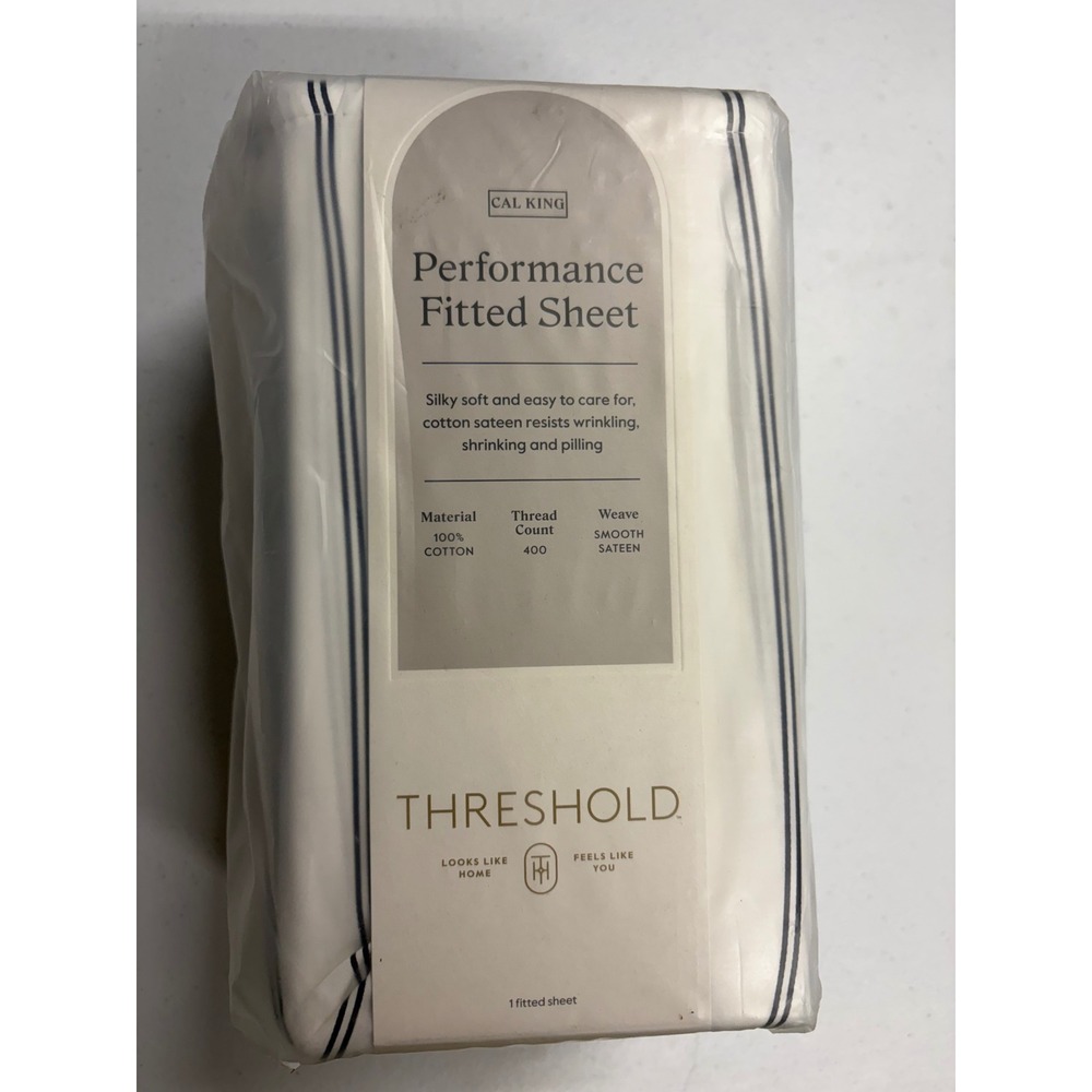 Threshold Performance Cal King Fitted Sheet Standish Stripe 400TC Cotton Sateen